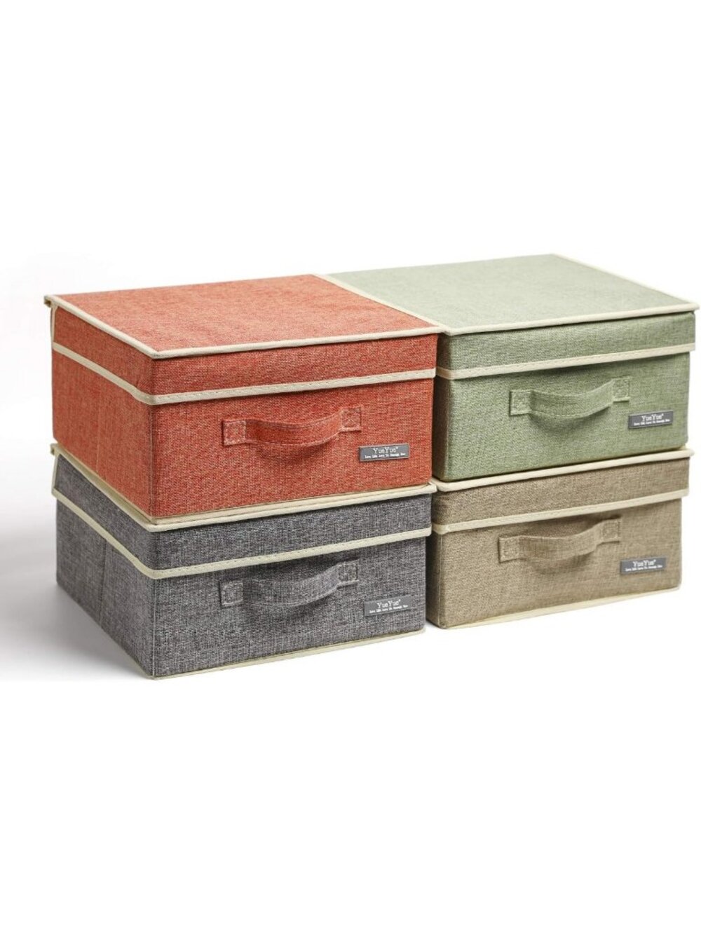 4-Pack Foldable Fabric Storage Bins with Lids - Linen Organizers, 12.4in Set